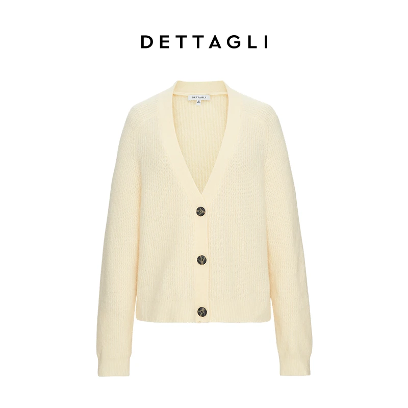 秋冬V领时尚淑女鹅黄色针织开衫上衣女