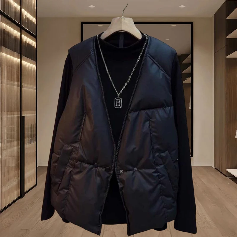 马甲大码女胖mm2025新款秋冬季保暖外套时尚V领设计休闲棉服上衣