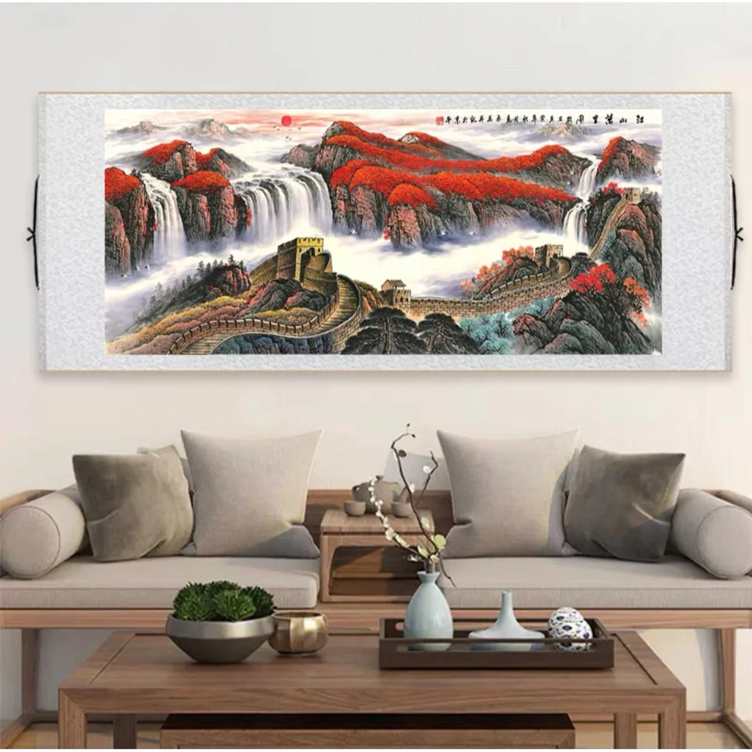 江山万里220*70已装裱大六尺客厅办公室大气风景图装饰画