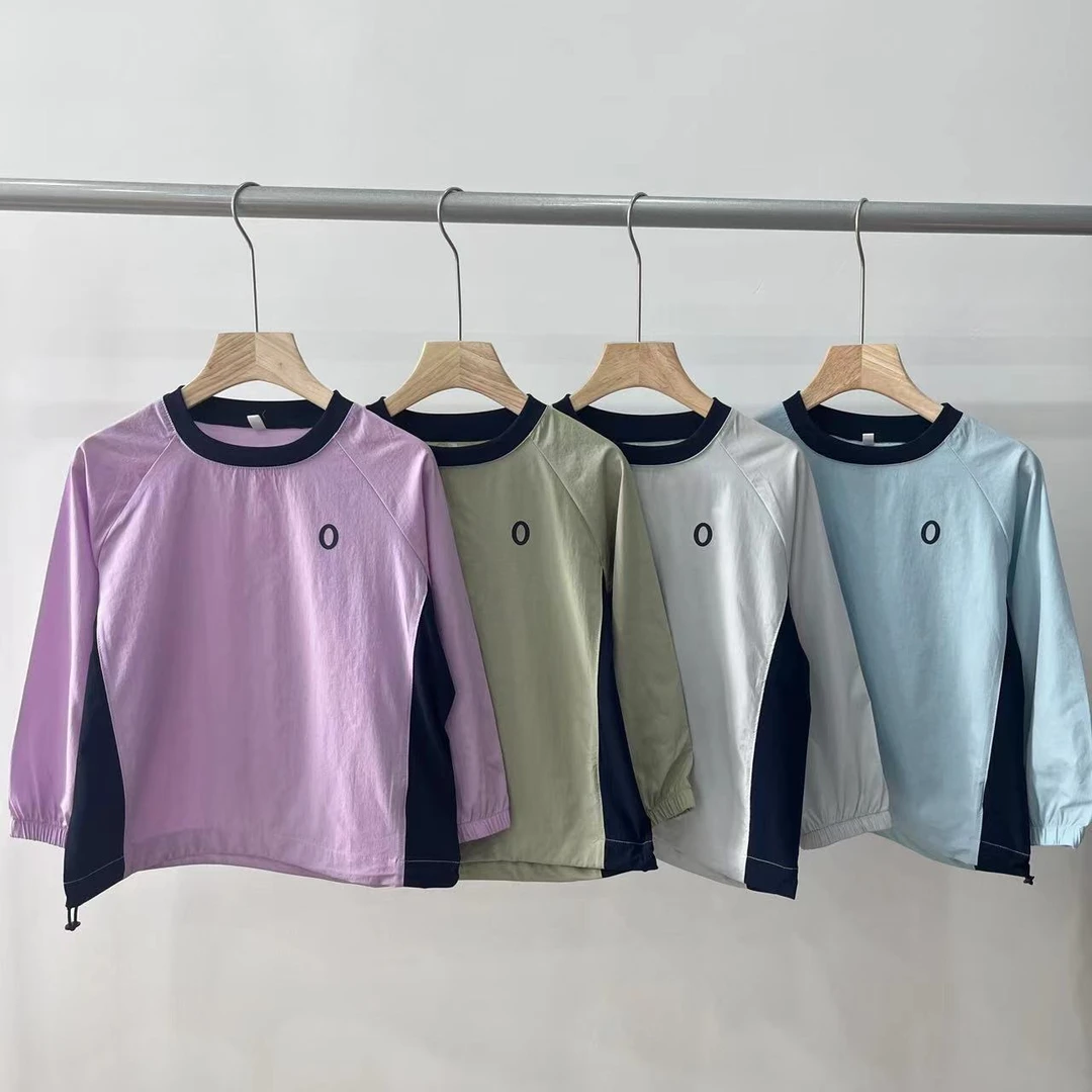 24早秋男女童外穿拼色长袖T百搭时尚圆领韩版撞色