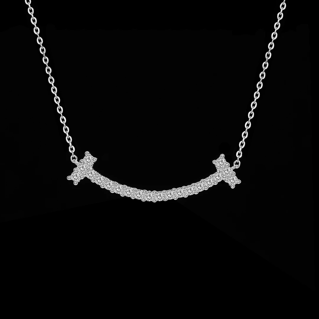 坠链均925银莫桑石 木木 （SY3610）全银全莫桑微笑项链45厘米