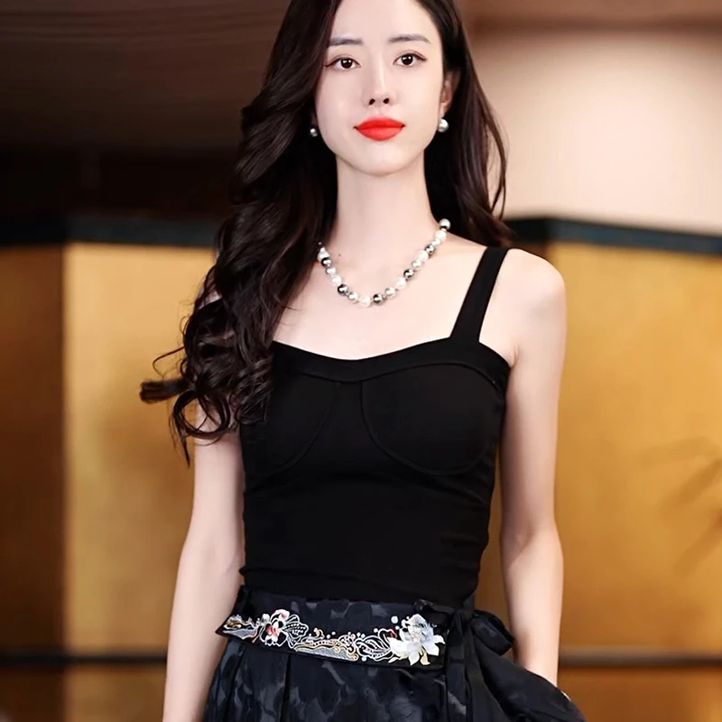 复古日记打底背心女西装内搭带胸垫一体美背气质抹胸上衣24AT2047