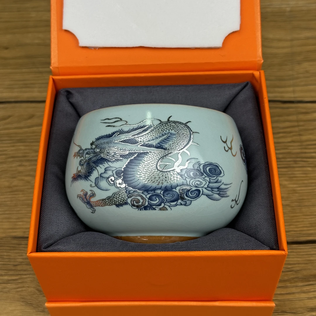 天青蓝描银龙纹单杯+礼盒 ZH23