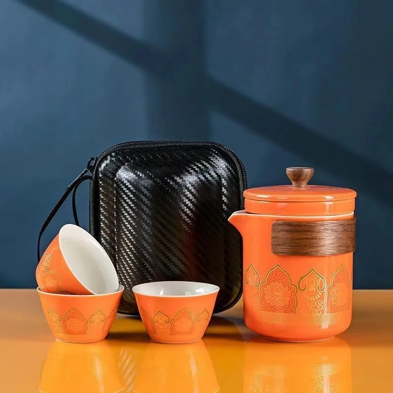 宝相花木柄旅行套 橙 D37