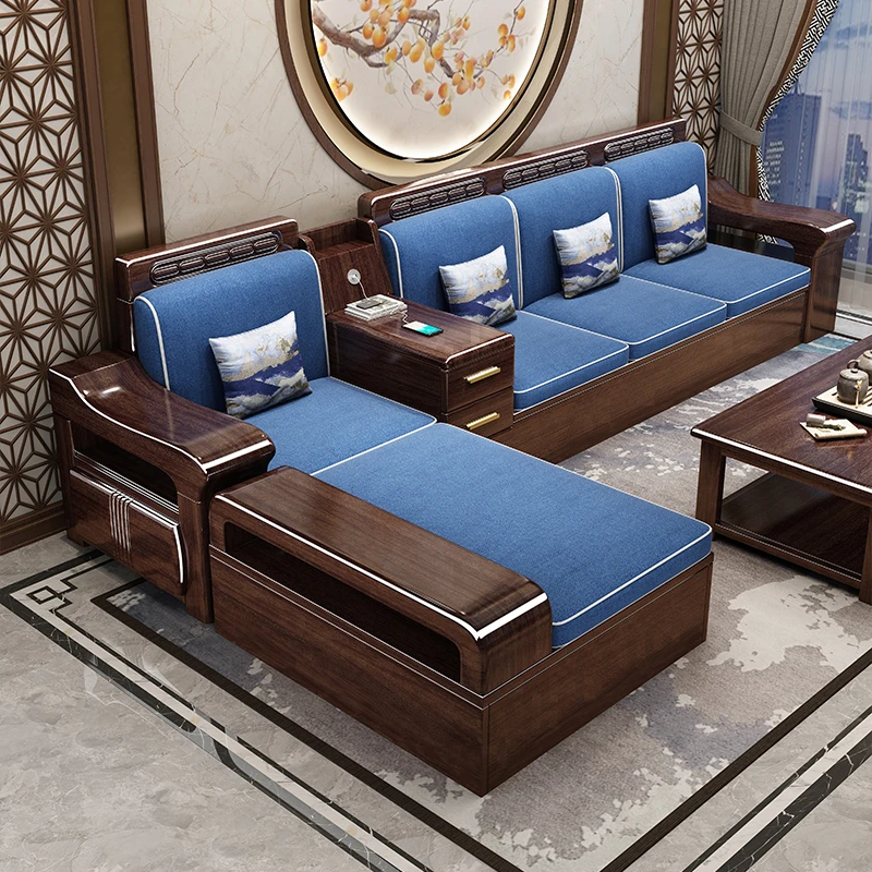 新中式新款实木沙发小户型小尺寸家用组合冬夏两用高箱储物款