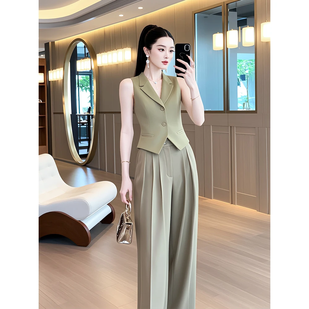 夏季新款通勤高级感轻奢时尚气质洋气韩版西装马甲裤子职业两件套