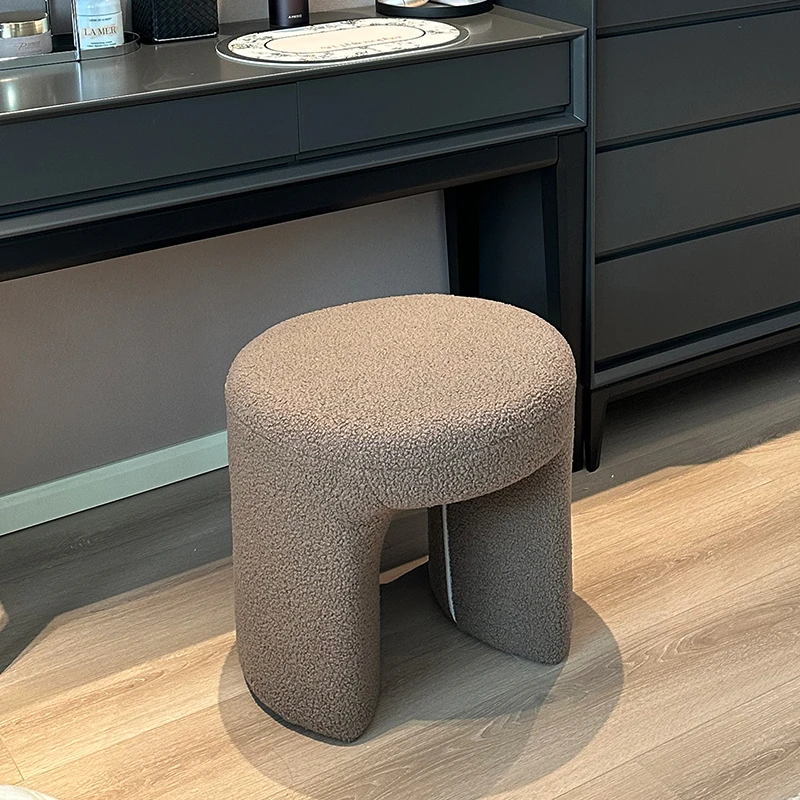 【买大件享换购】ins风绒面圆凳矮凳化妆凳卧室羊羔绒休闲凳