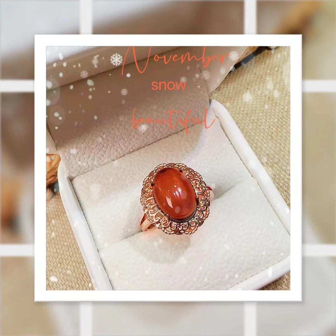 天然血珀戒指10/14镶嵌复古时尚