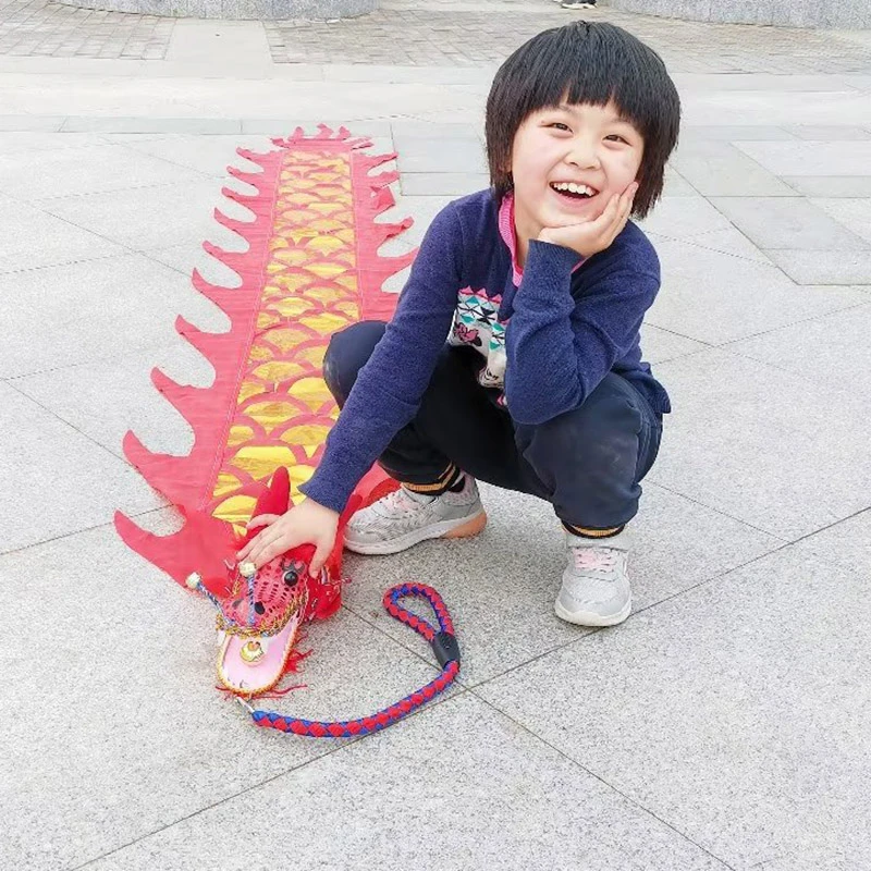 儿童舞龙健身龙带甩彩带广场舞龙头配绳子舞彩绸学校表演节目道具