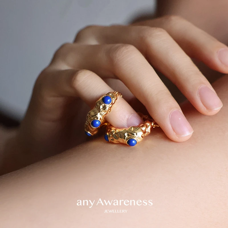 ANY AWARENESS 铜合金耳饰 手工捶打纹青原石圈状耳环