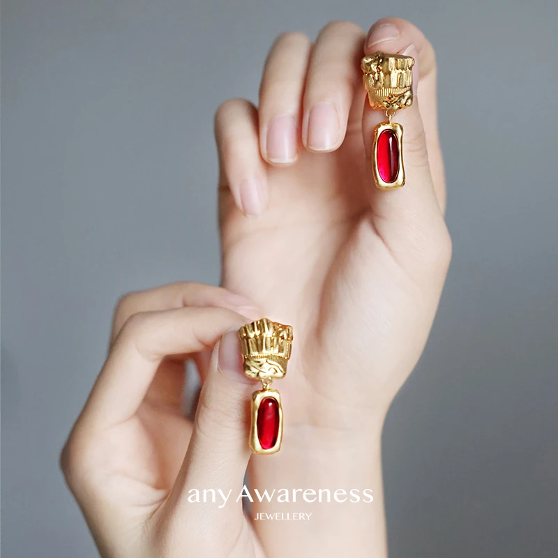 ANY AWARENESS 铜合金耳饰 红原石/白月光原石神庙柱拼接耳坠