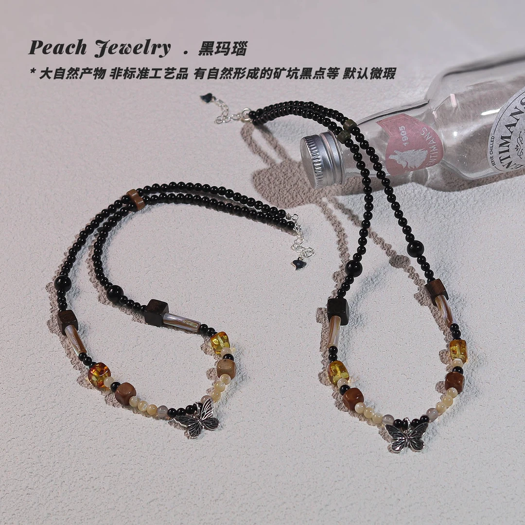 黑玛瑙蝴蝶项链 Q1397 多样性发颜色微差 发货件数一