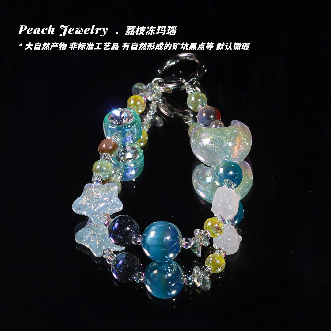 油画蓝星月荔枝冻玛瑙小兔子手机挂 FA18 多样性发一 颜色微差