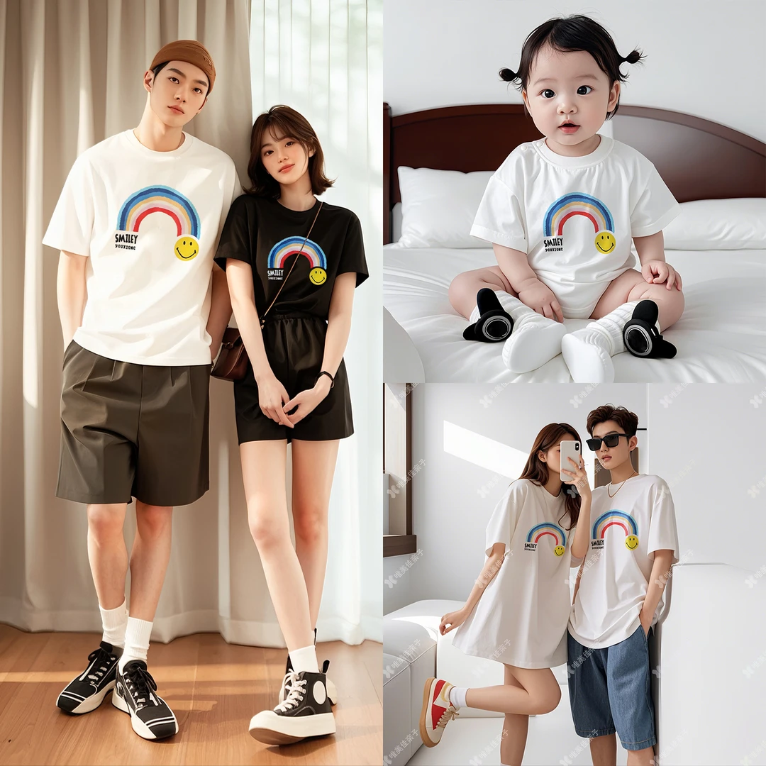 韩版亲子装父子洋气T恤2025夏季新款一家三口高端母子母女家庭装