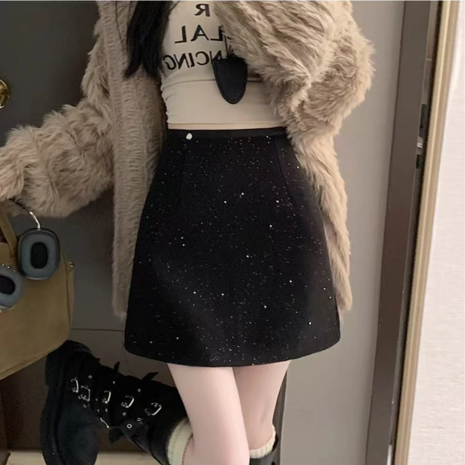 小香风重工亮片半身裙女小个子高腰包臀裙