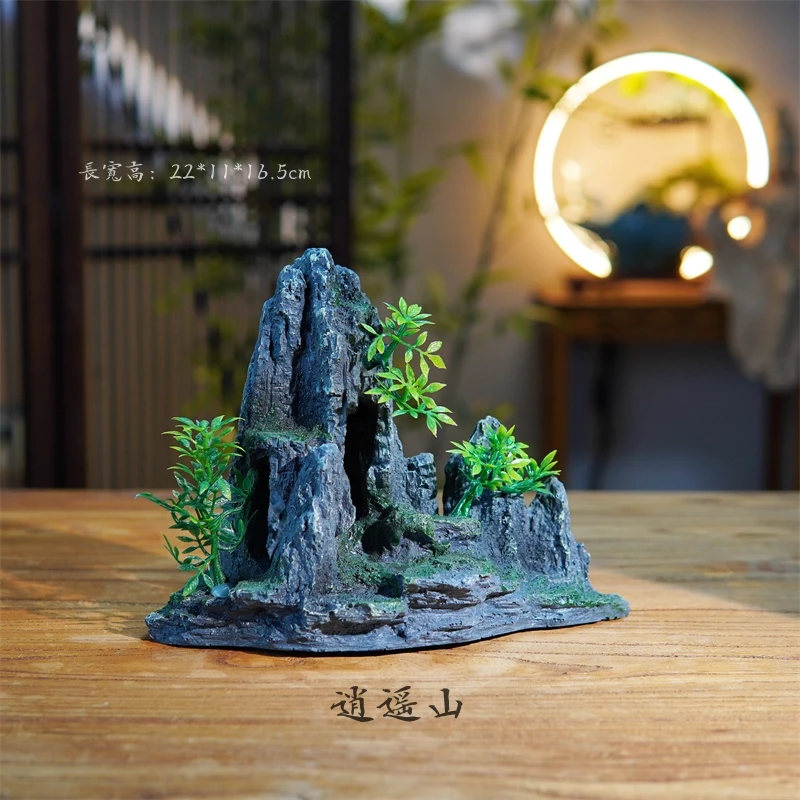 中式凉亭创意鱼缸造景生态缸摆件中小型微景观假山流水假石装饰