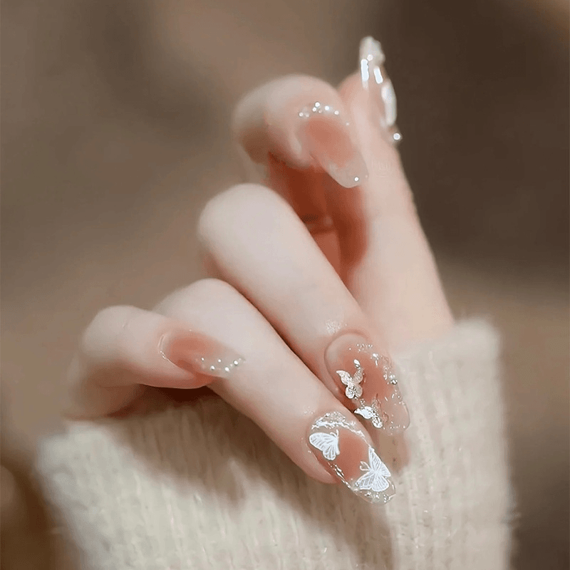 纯欲风穿戴甲立体蝴蝶珍珠假指甲穿戴美甲片指甲美甲成品美甲