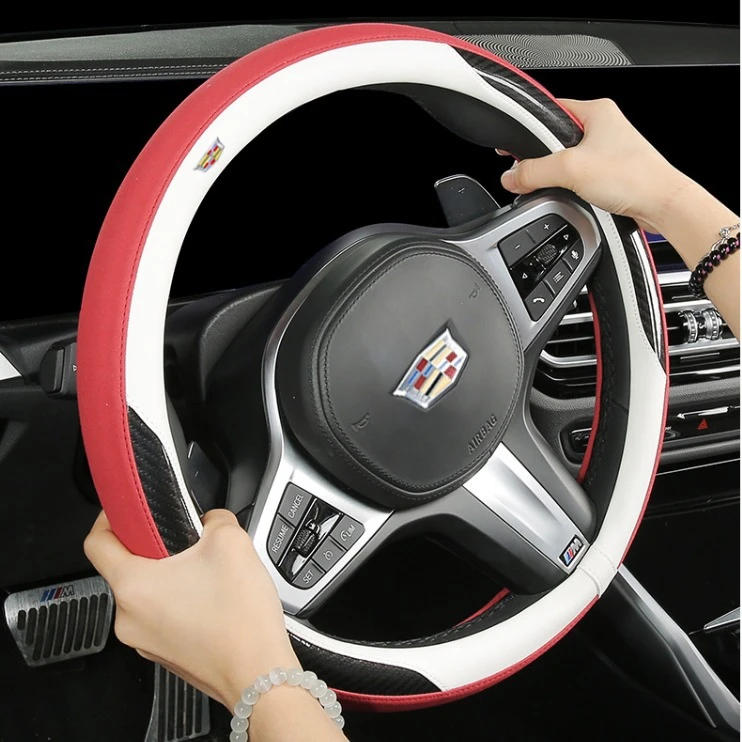 适用凯迪拉克真皮方向盘套雷克萨斯翻毛皮车把套林肯汽车把套真皮