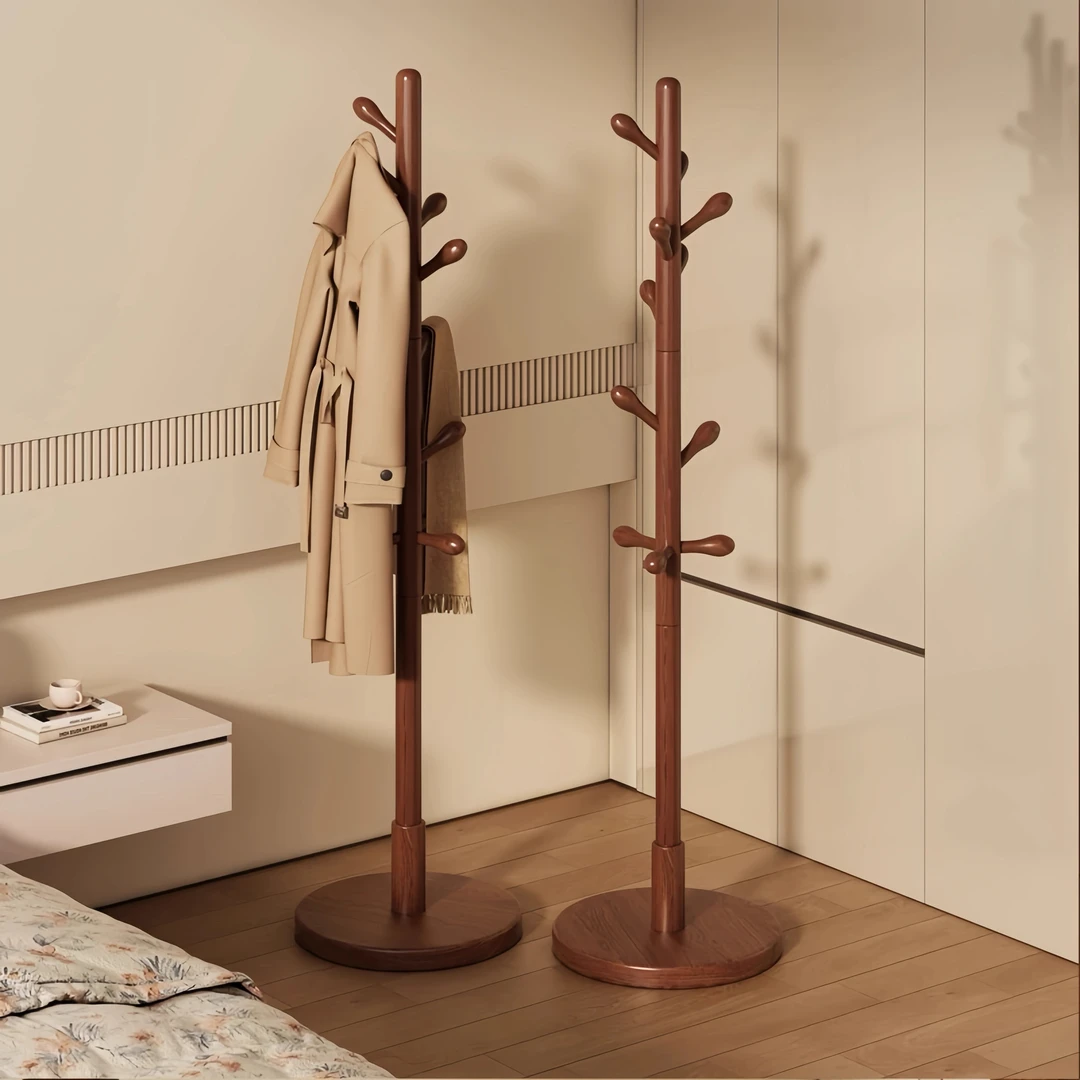 实木衣架落地衣帽架卧室家用挂衣架简易立式榉木挂衣杆室内挂包架
