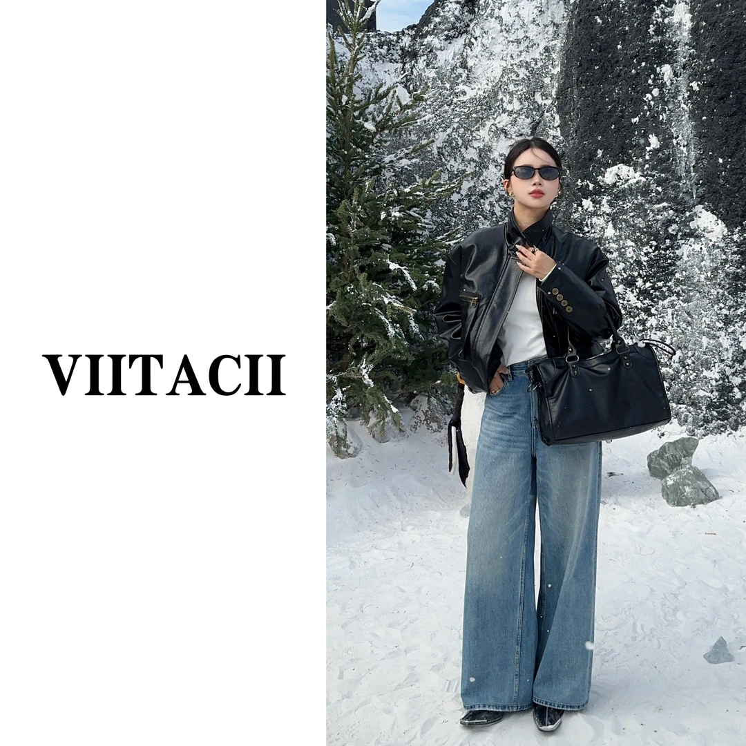 【唯她VITACII】冬季【画龙点睛12250】原创显瘦阔腿加绒牛仔裤X