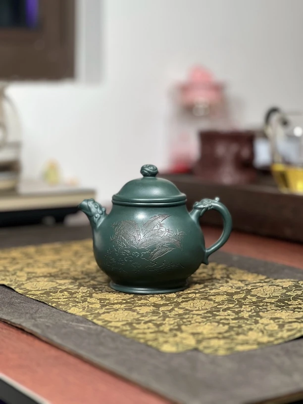 原矿苏门答腊青墨绿泥高潘壶280毫升半手工宜兴茶具套装紫砂壶