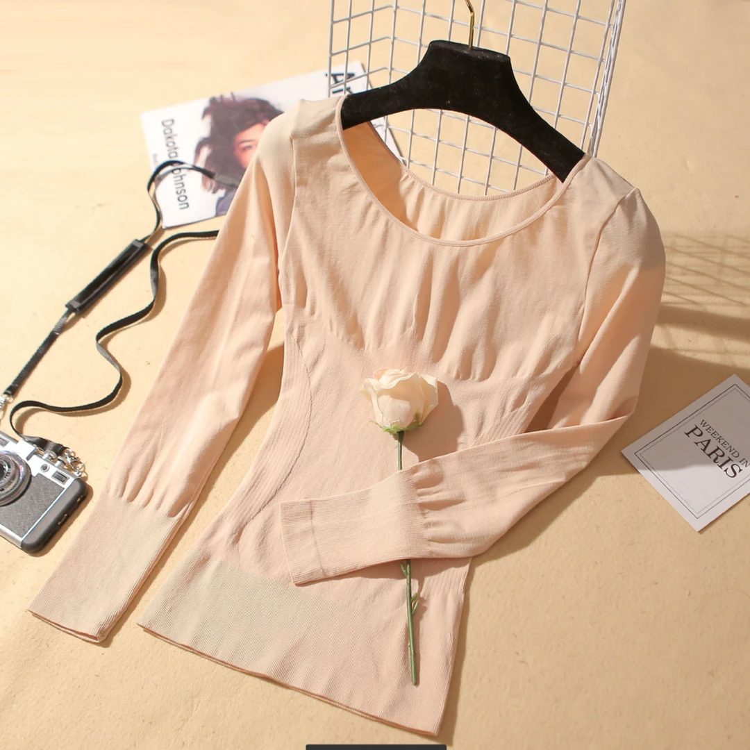 秋冬修身薄款圆领单件长袖打底衫保暖秋衣打底低领秋衣女无痕紧身