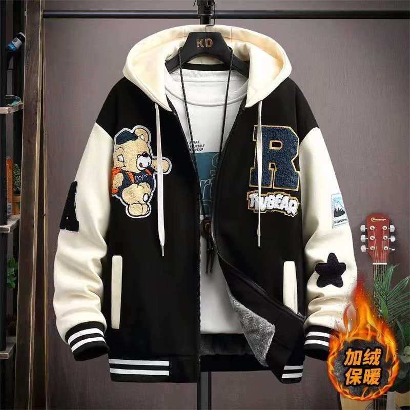 青少年秋冬季外套男孩大童男装加绒加厚初中高中学生棒球服夹克