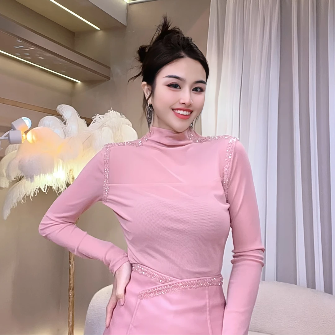 【嘉嘉专享】20611秋季新款长袖气质钉钻衫显瘦女装T恤