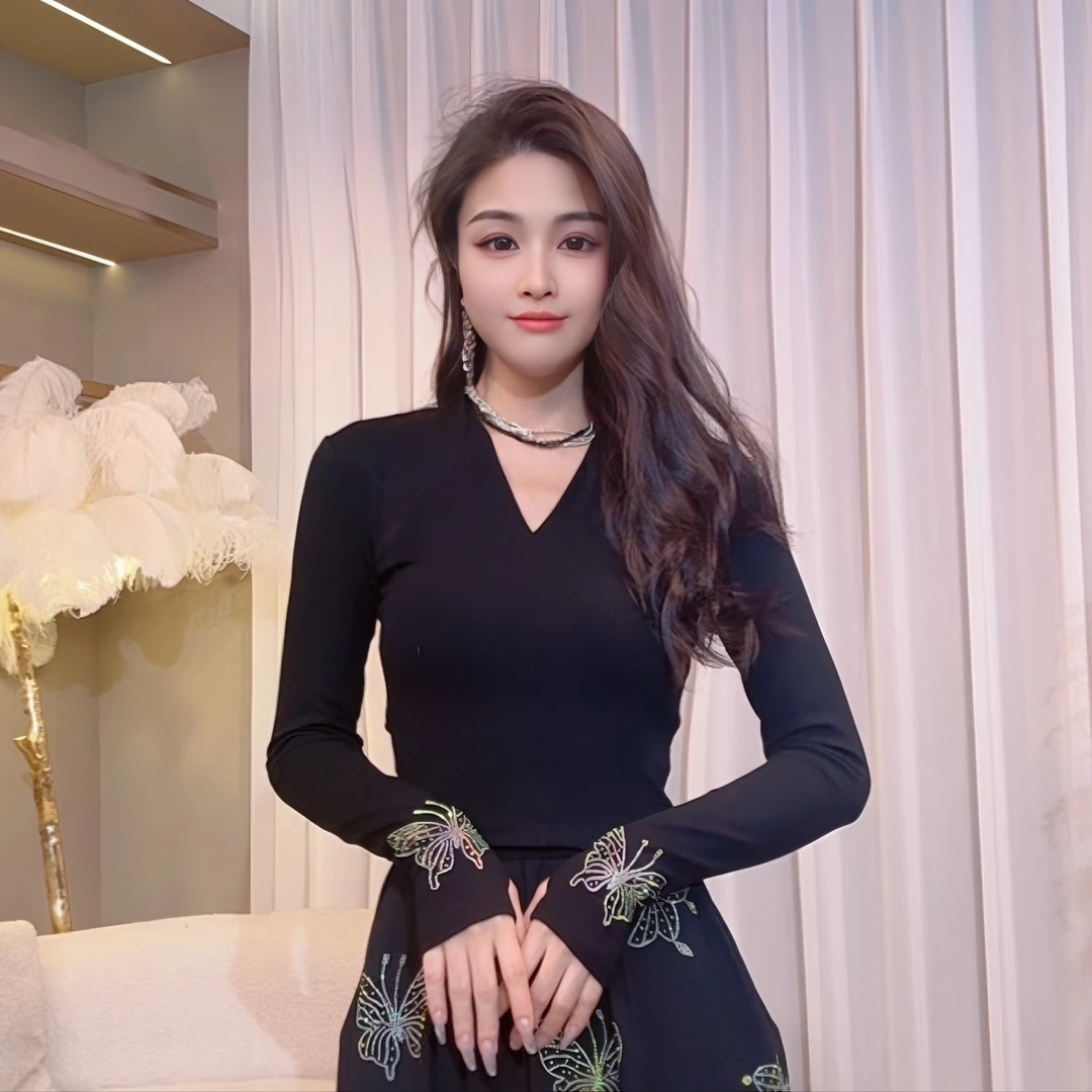 【嘉嘉专享】20686秋冬加绒款法式蝴蝶高级感上衣打底衫显瘦修身女