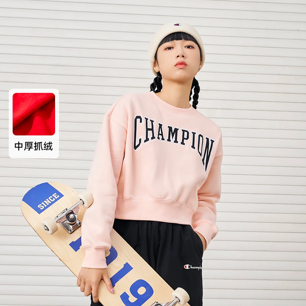 Champion春秋新款女性套头贴标Logo无帽卫衣-EW-USW16