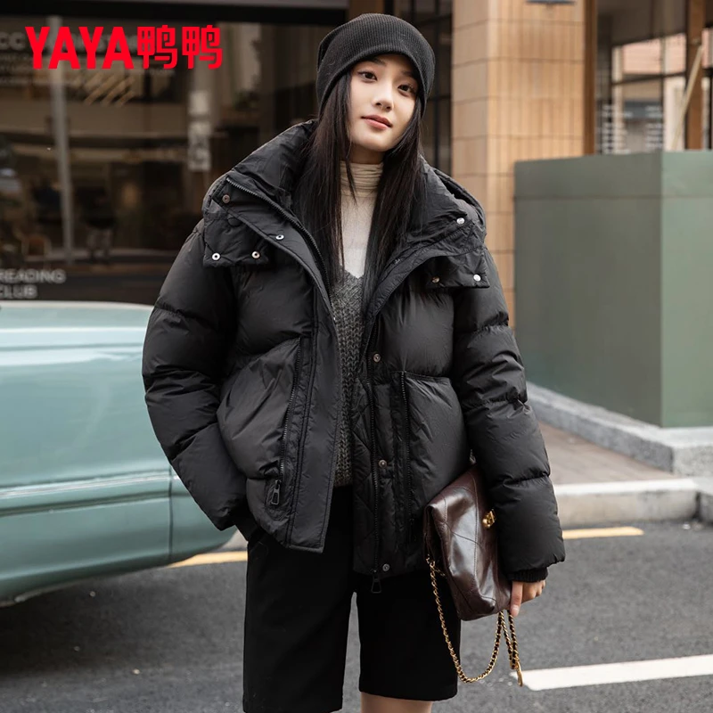 鸭鸭羽绒服女士2025冬季新品短款加厚时尚百搭连帽保暖舒适外套A