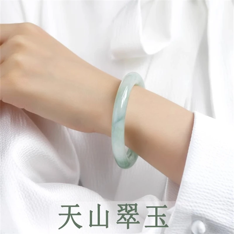 圆条金丝玉天山翠玉手镯子翡翠女小众高级感送多样性发货