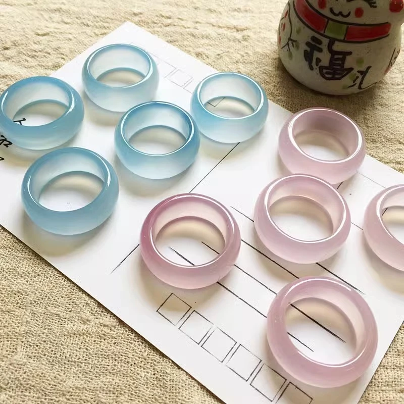 糖果色玉髓戒指 甜美小清新玛瑙扳指男女款玉石水晶戒指