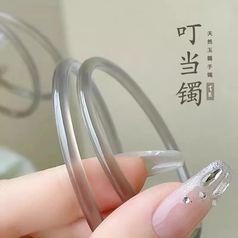 冰种玉髓玛瑙叮当镯一对女夏玉手镯ins小众设计玉镯古风镯子