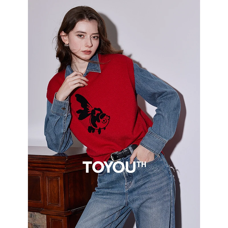 初语年年有鱼针织马夹8443061/精灵刺绣复古牛仔衬衫8432013