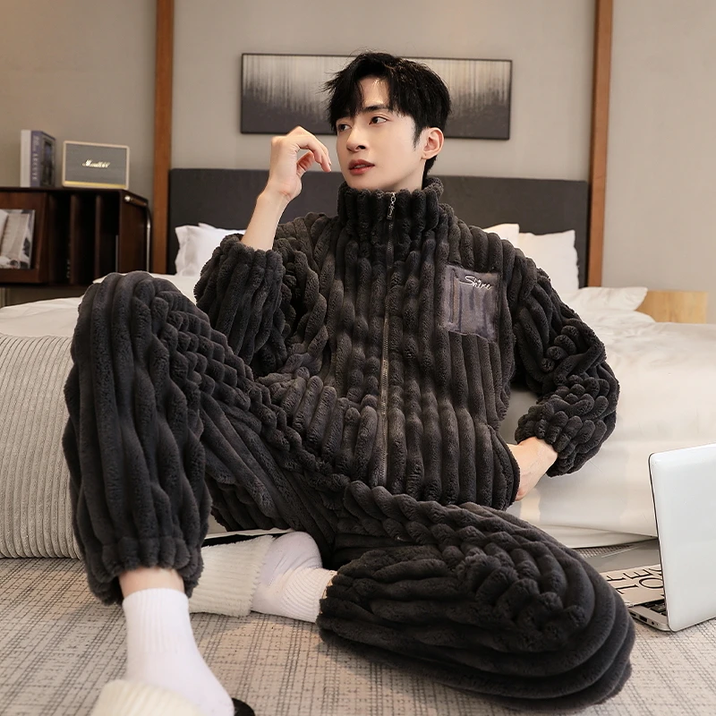 冬款睡衣男款爆款2023新款韩版男睡衣冬季加绒加厚男士睡衣家居服