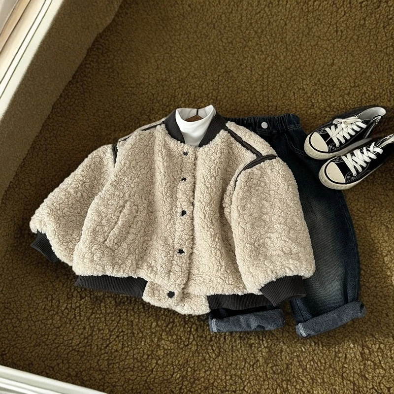 男童外套加绒加厚潮2024秋冬新款童装上衣保暖加棉儿童薄款棉衣