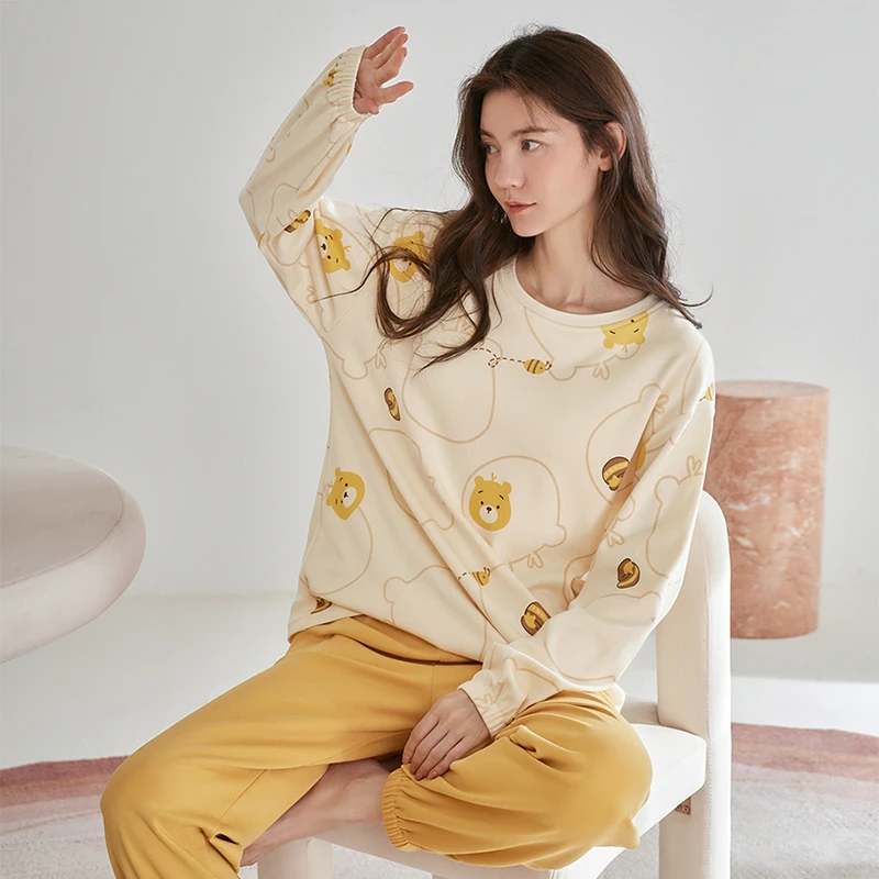 睡衣女纯棉秋季长袖2024年新款可外穿全棉家居服两件套T5458