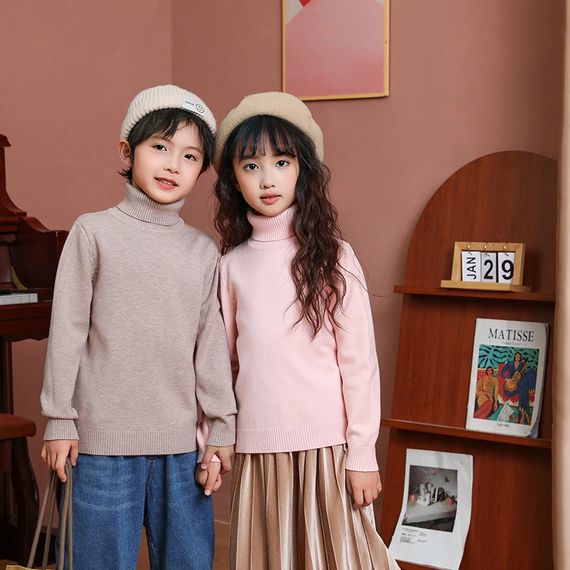 高翻领儿童毛衣男女秋冬童装长袖内搭保暖上衣小中大童针织打底衫