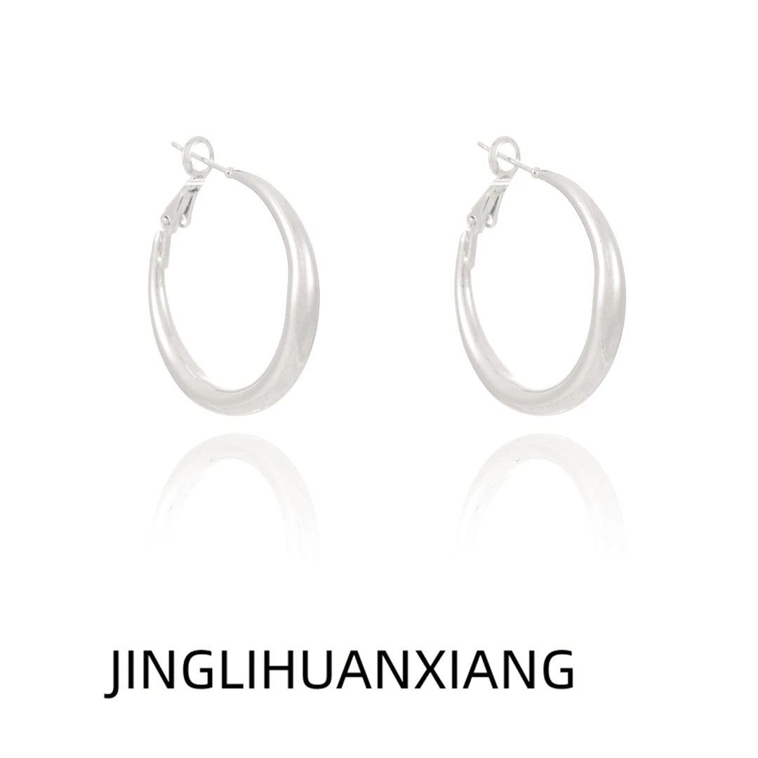 合金耳饰 c-067时尚显脸瘦光明圈圈耳环气质白色百搭小众简约素圈