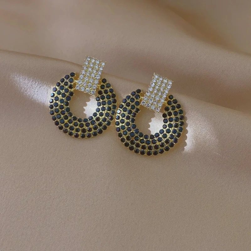 合金耳饰 c-1769黑色圈圈简约个性夸张耳环轻奢气质小众设计耳饰