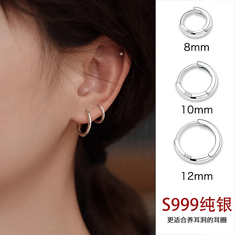 足银耳饰 S999纯银圆环小圈圈耳环男耳扣女时尚耳骨钉小众设计感
