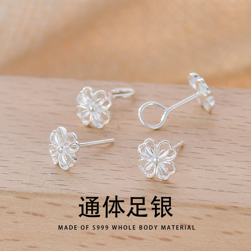 足银耳饰 韩版耳钉女S999银弯勾四叶草爱心小清新甜美睡觉不用摘