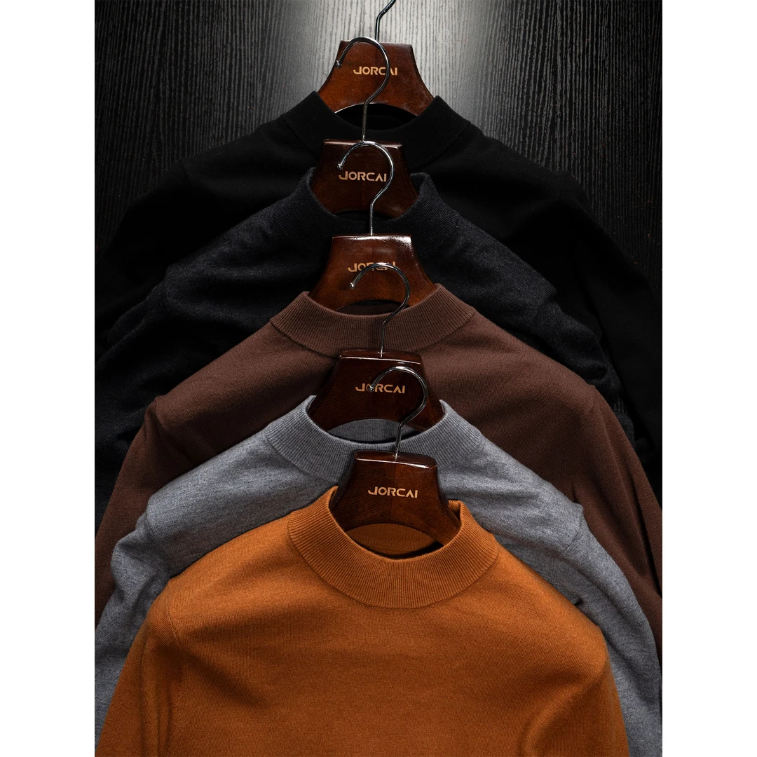 JORCAI聚裁男士高端100羊毛套头打底裸穿不扎半精纺加厚长袖毛衣