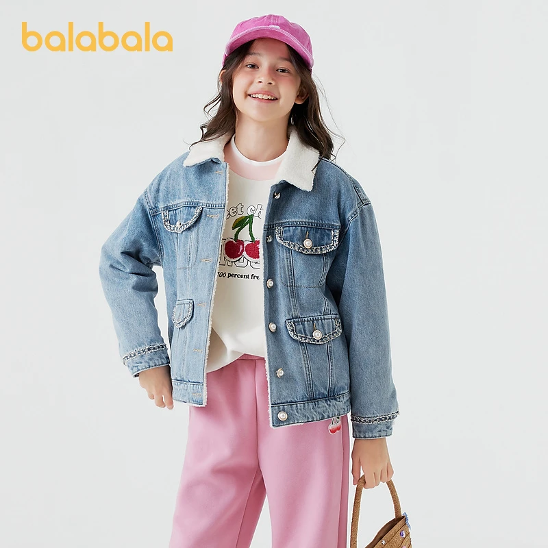 巴拉巴拉童装儿童棉衣女童外套秋冬季中大童牛仔外套棉服时尚保暖