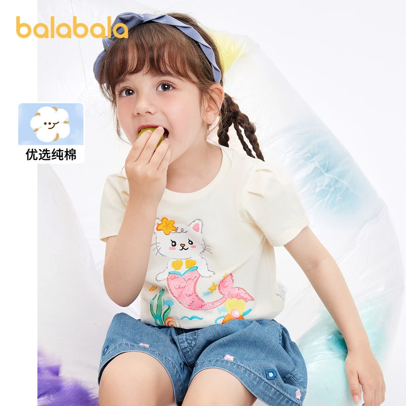 巴拉巴拉儿童T恤女童短袖宝宝打底上衣夏装纯棉幼童圆领甜美