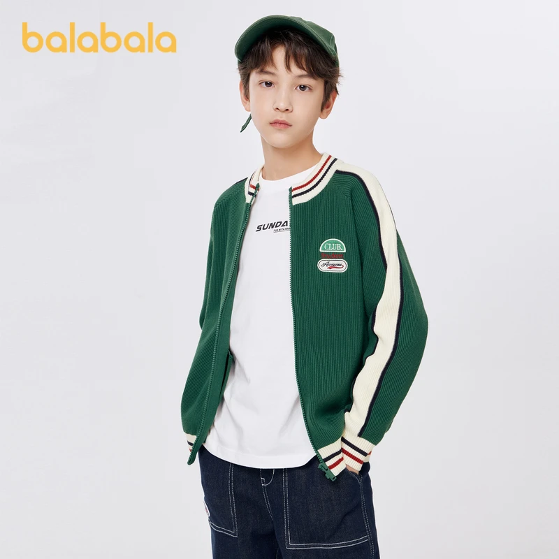 巴拉巴拉童装男童开衫毛衣儿童秋装学院风针织衫中大童时尚撞色潮