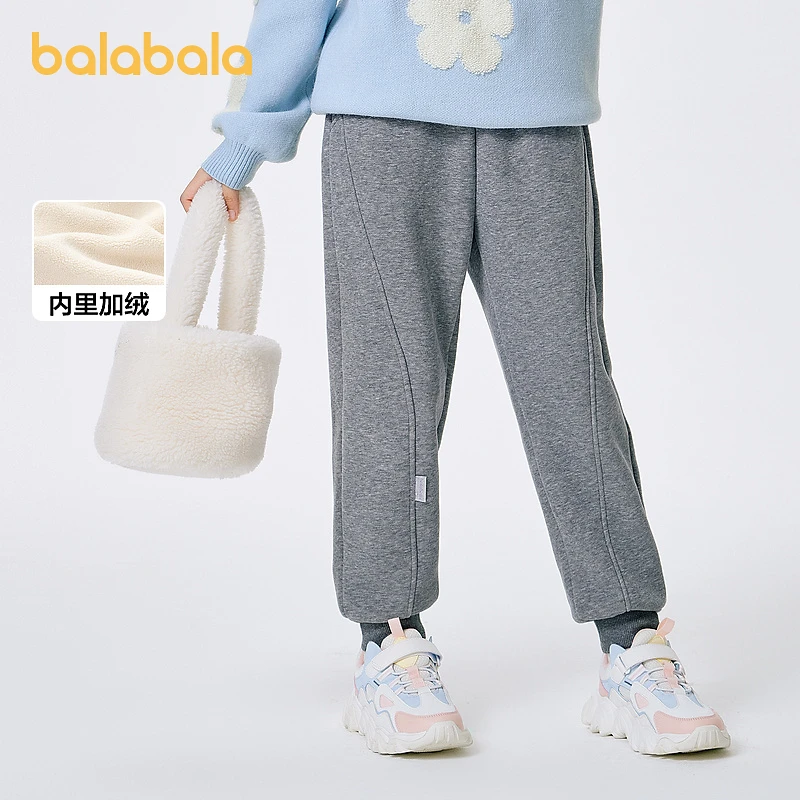 巴拉巴拉童装女童加绒裤子冬装中大童卫裤字母儿童保暖潮宽松时尚