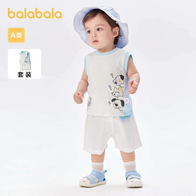巴拉巴拉男童短袖套装婴儿夏装两件套儿童无袖小童透气百搭便利潮