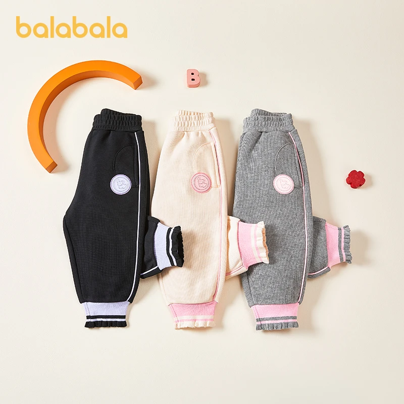 巴拉巴拉童装儿童长裤女童加绒裤子厚秋冬新款休闲裤时尚撞色